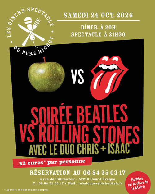 SOIRÉE BEATLES vs ROLLING STONES : le Samedi 24 Octobre 2026